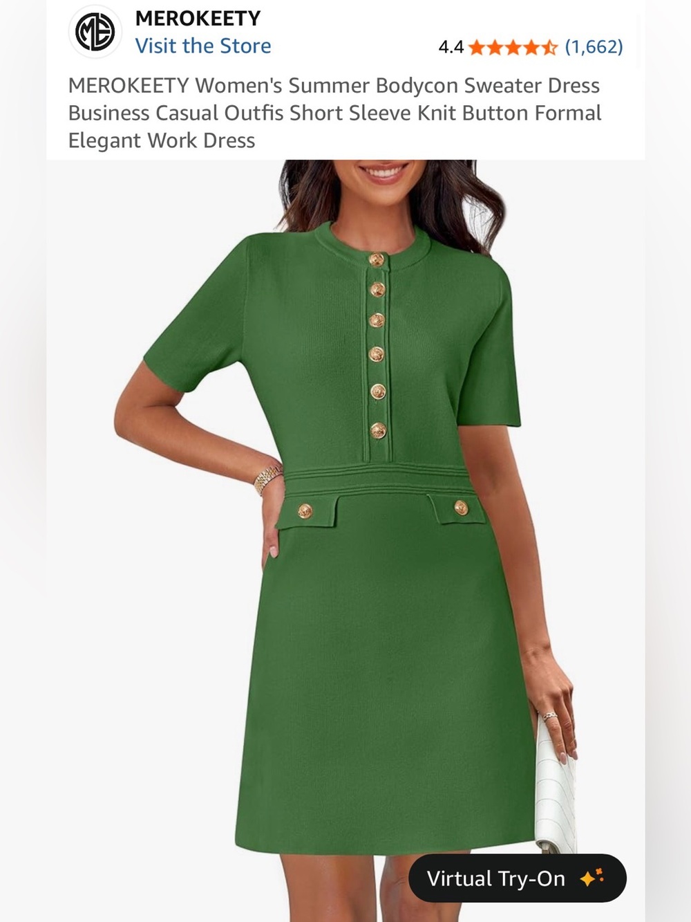 Merokeety Green Short-Sleeve Button Knit Dress XL